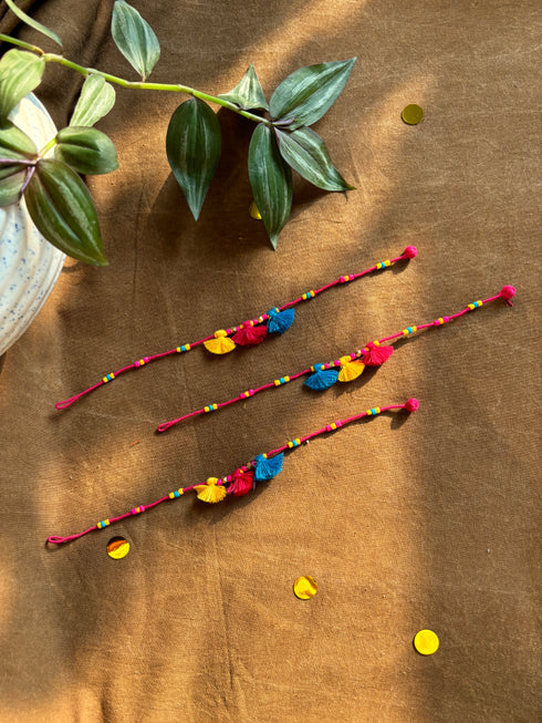 Pink Multi Tassels Patwa Anklet- 1pc