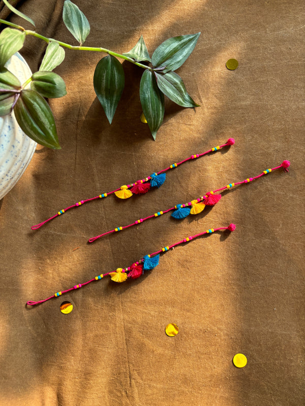 Pink Multi Tassels Patwa Anklet- 1pc