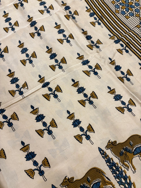 White Gold Modal Silk Ajrakh Saree