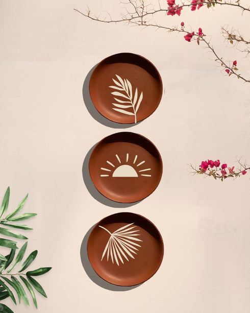 Beachy sunset -Terracotta decorative wall plates set of 3