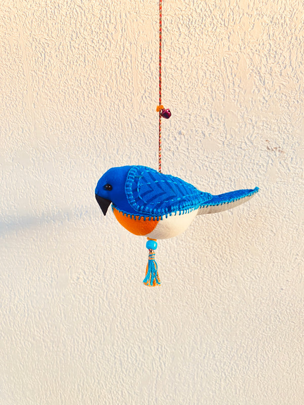 Indian Blue Robin - Stuffed bird decor hanging