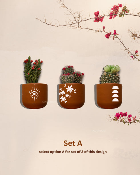 Boho Sunburst - Terracotta decorative wall planters set