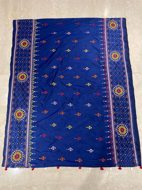 Chuski- Blue Kantha Silk Saree from Bengal