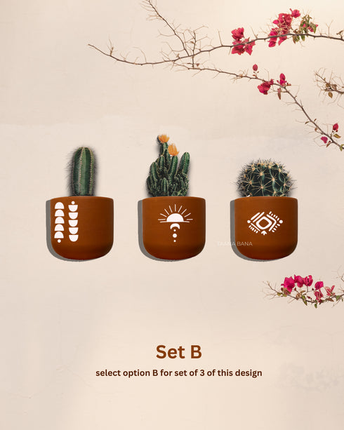 Boho Sunburst - Terracotta decorative wall planters set
