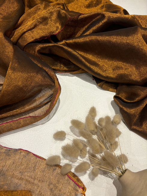 Copper Brown Cotton Tissue Saree