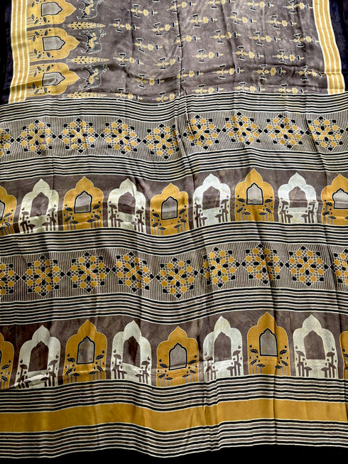 Champagne Gold Modal Silk Ajrakh Saree