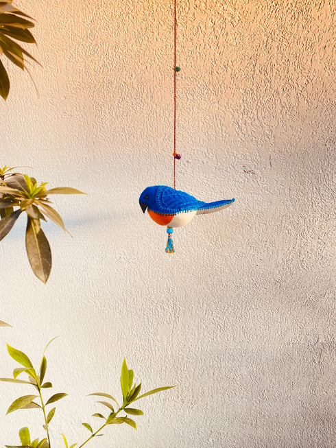 Indian Blue Robin - Stuffed bird decor hanging