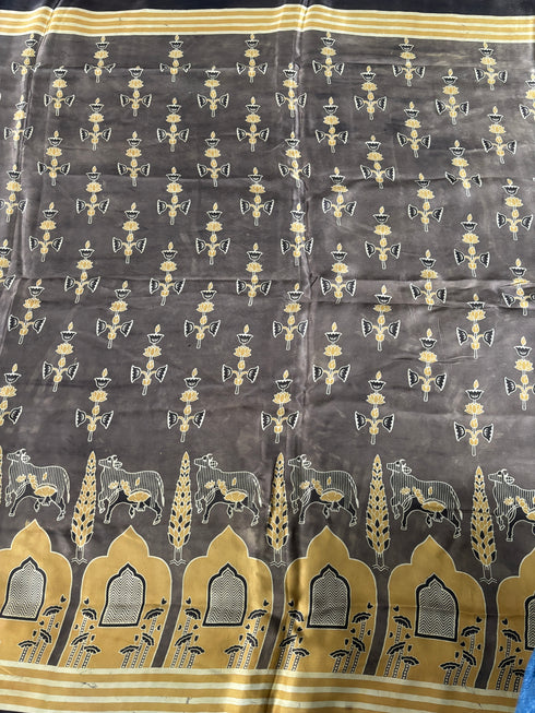 Champagne Gold Modal Silk Ajrakh Saree