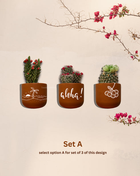 Beach Me Good - Terracotta handpainted wall planters set