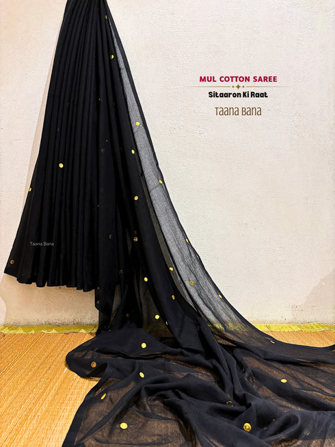 Sitaron ki Raat Black Sequence Mul Cotton Saree