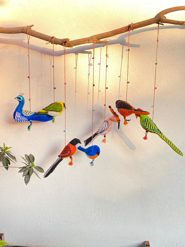 Wings of Tradition - Stuffed bird decor hanging set of 7
