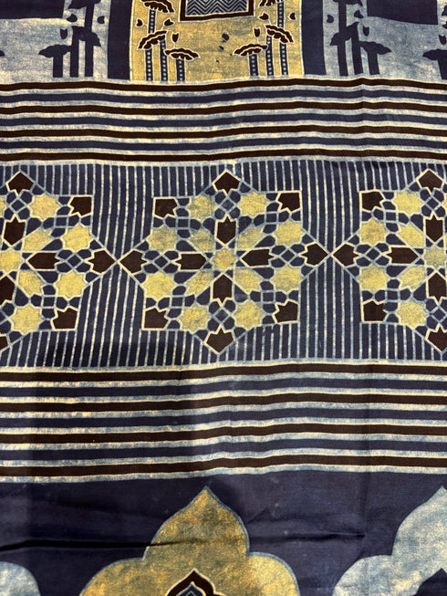 Jharokha Blue Modal Silk Ajrakh Saree