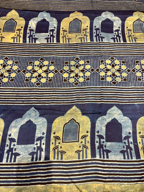 Jharokha Blue Modal Silk Ajrakh Saree