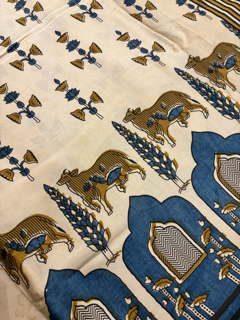 White Gold Modal Silk Ajrakh Saree