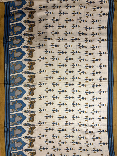 White Gold Modal Silk Ajrakh Saree