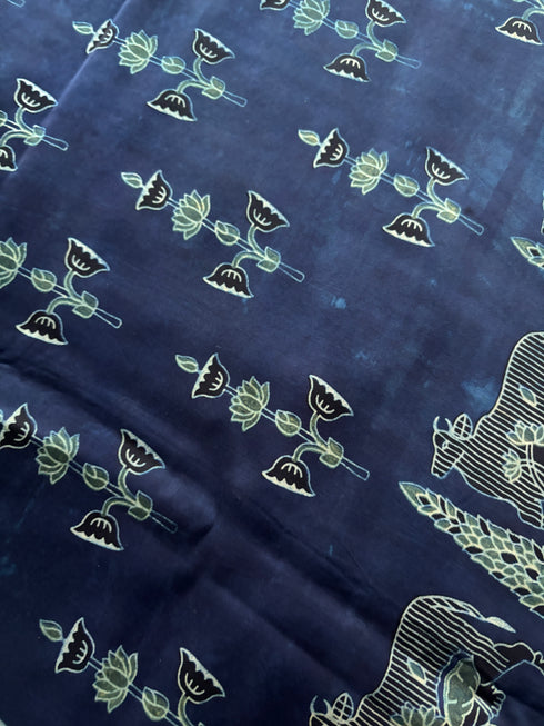Embroidered Jharokha Blue Modal Silk Ajrakh Saree