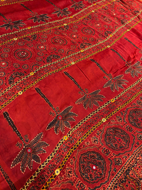 Embroidered Palm Modal Silk Ajrakh Saree