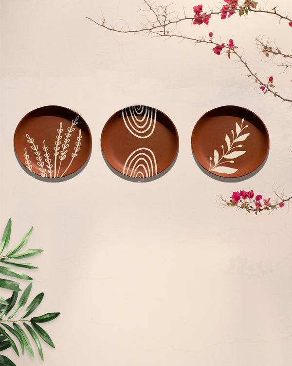 Leafy Summer - Decorative Terracotta wall plates set of 3