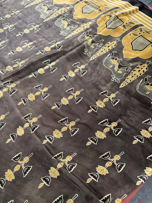 Champagne Gold Modal Silk Ajrakh Saree