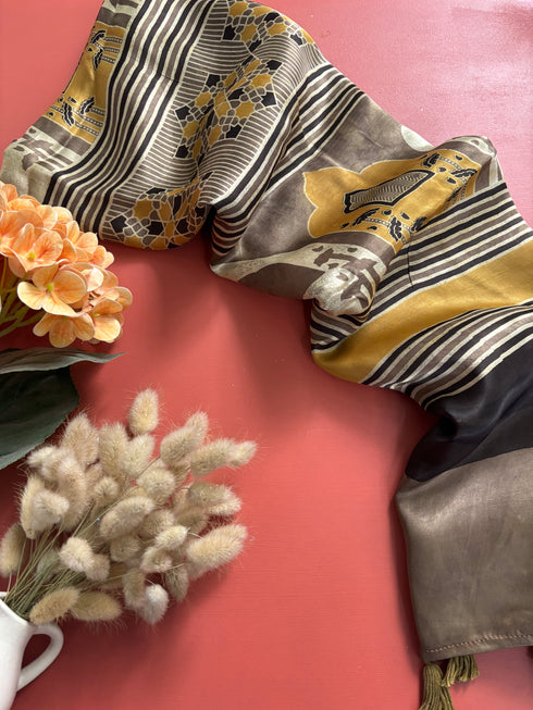 Champagne Gold Modal Silk Ajrakh Saree