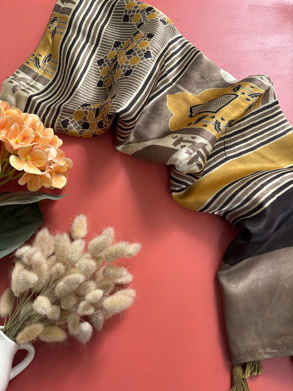 Champagne Gold Modal Silk Ajrakh Saree