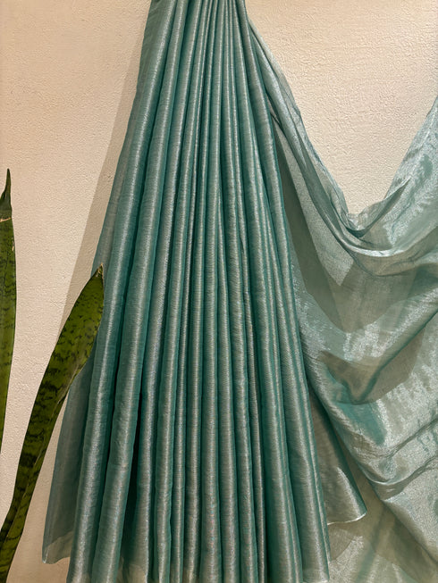 Sea Green Cotton Tissue Saree