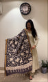 Black Pen Kalamkari Dupatta with Zari Border