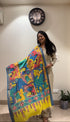 Multicolor Pen Kalamkari Dupatta with Zari Border