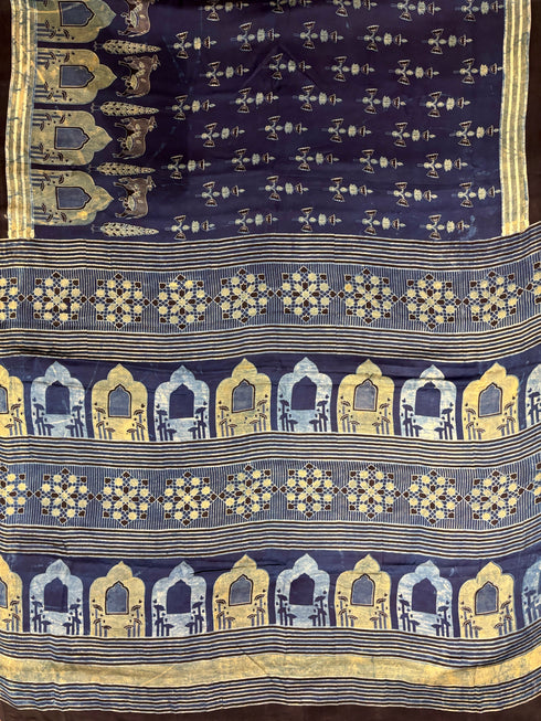 Jharokha Blue Modal Silk Ajrakh Saree