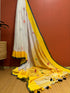 Polka Basant Mul Cotton Linen Saree