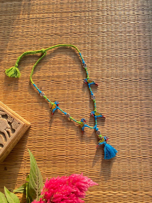 Blue Parrot Patwa Sleek Thread Necklace