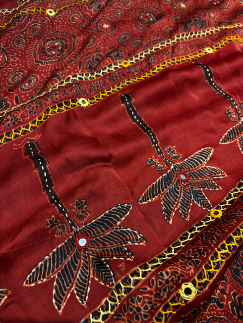 Embroidered Palm Modal Silk Ajrakh Saree