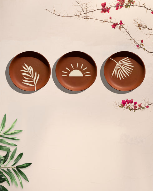 Beachy sunset -Terracotta decorative wall plates set of 3