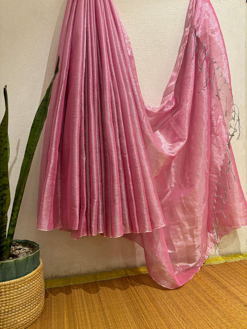 Pink Candy Cotton Tissue Saree