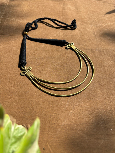 Golden 3 layered Dhokra necklace