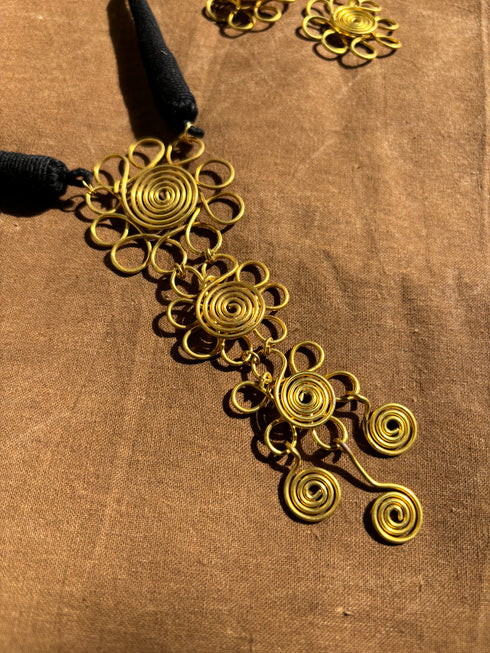 Black Flower Drop Dhokra Necklace