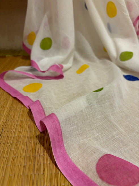 Polka Rangila White Mul Cotton Saree