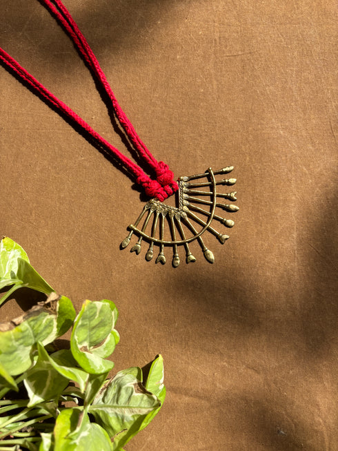 Red Tribal Tikon Long Dhokra Necklace