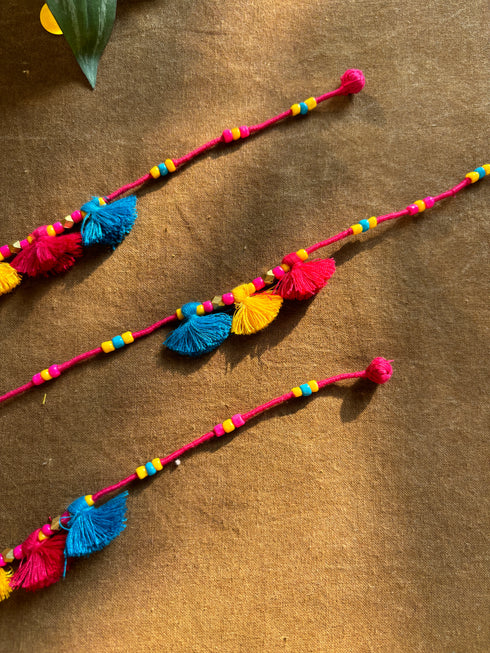 Pink Multi Tassels Patwa Anklet- 1pc