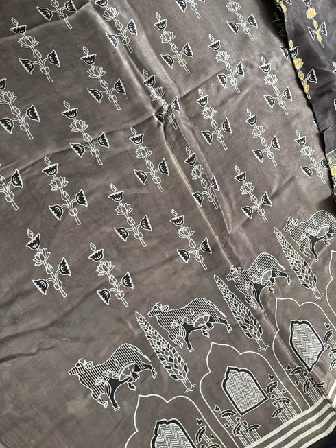 Champagne Gold Modal Silk Ajrakh Saree