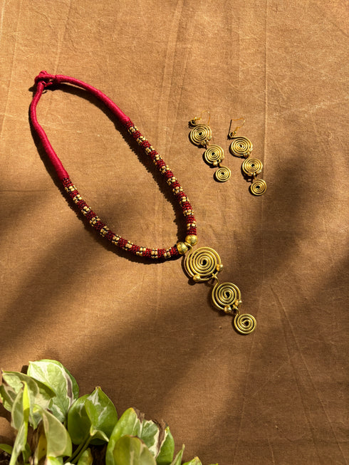 Red 3 Drop Dhokra Necklace