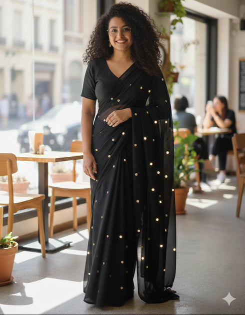 Sitaron ki Raat Black Sequence Mul Cotton Saree