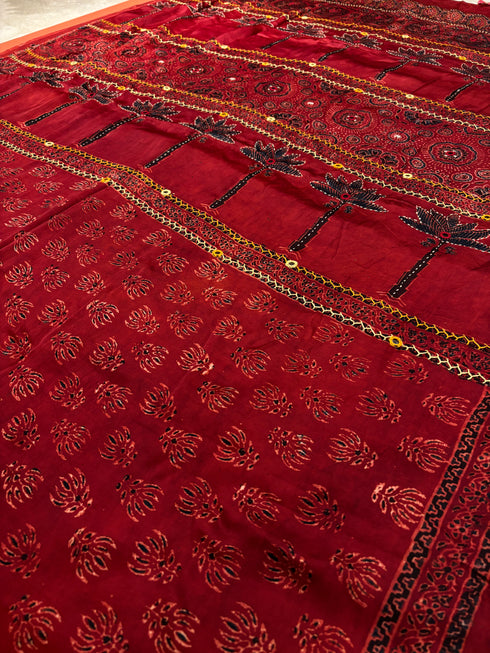 Embroidered Palm Modal Silk Ajrakh Saree