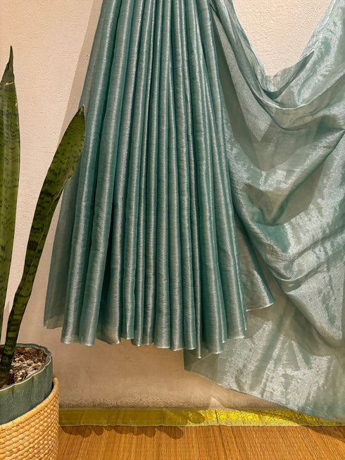 Sea Green Cotton Tissue Saree