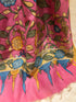 Pink Pen Kalamkari Dupatta with Zari Border