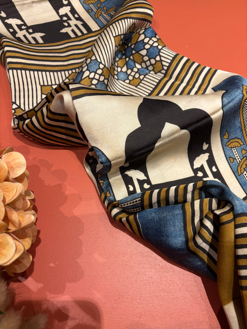 White Gold Modal Silk Ajrakh Saree