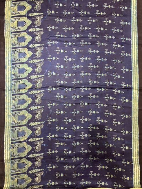 Jharokha Blue Modal Silk Ajrakh Saree