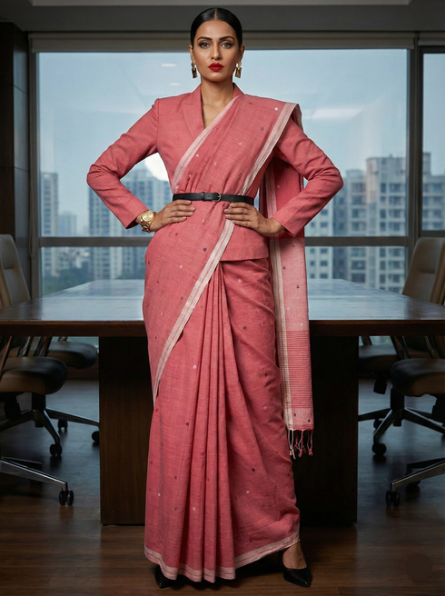 Pink Mul Cotton Saree