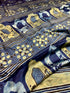 Jharokha Blue Modal Silk Ajrakh Saree