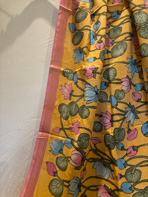 Orange Pen Kalamkari Dupatta with Zari Border